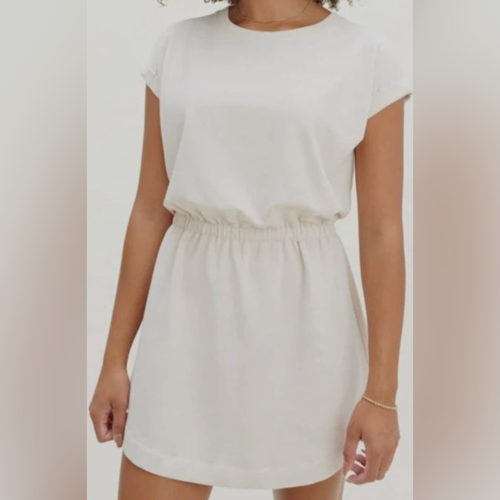 Splendid Cream Crew-Neck Short Sleeve Terry Cloth Dress Size Small